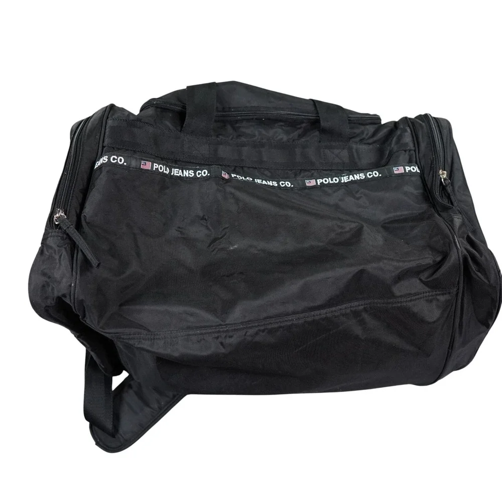 Polo Jeans Co Ralph Lauren Duffel Bag Men Large Black Nylon Logo Travel Bag Y2K